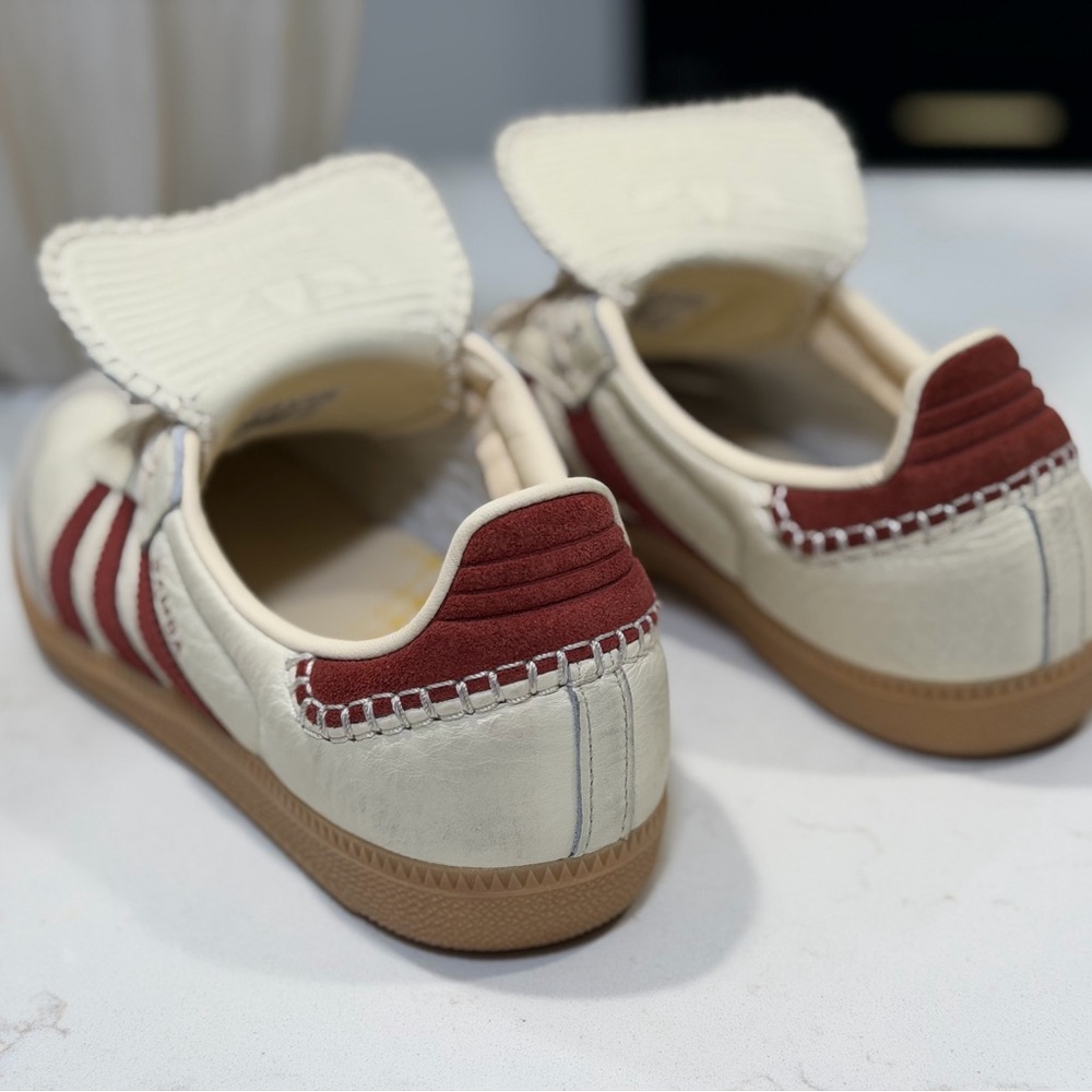 adidas Samba Sneakers Cream with Burgundy Stripes and Gum Sole - Picture 7 of 9